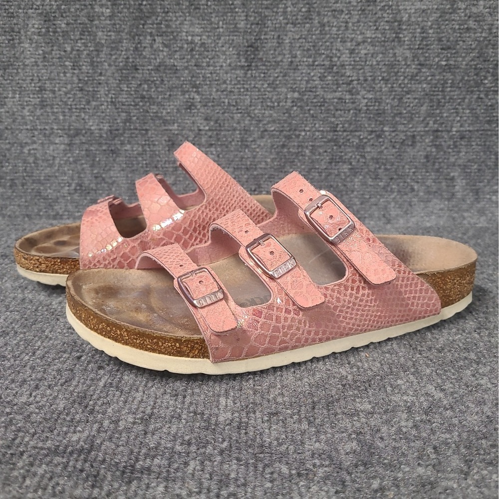 Birkenstock Florida Fresh Pink Snakeskin 3 Strap Sandals sz EU 38/ US 7-7.5